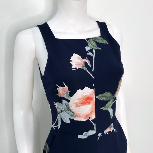 Aritzia Wilfred Ecoulement Floral Jumpsuit Cropped Wide Leg Royal Navy/Rosso - Picture 5 of 14